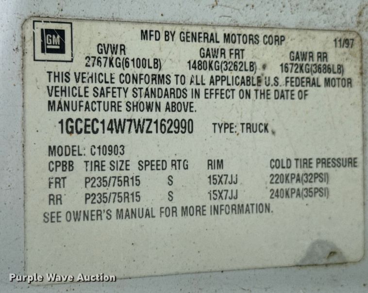 image for item DU9308 1998 Chevrolet C1500 pickup truck