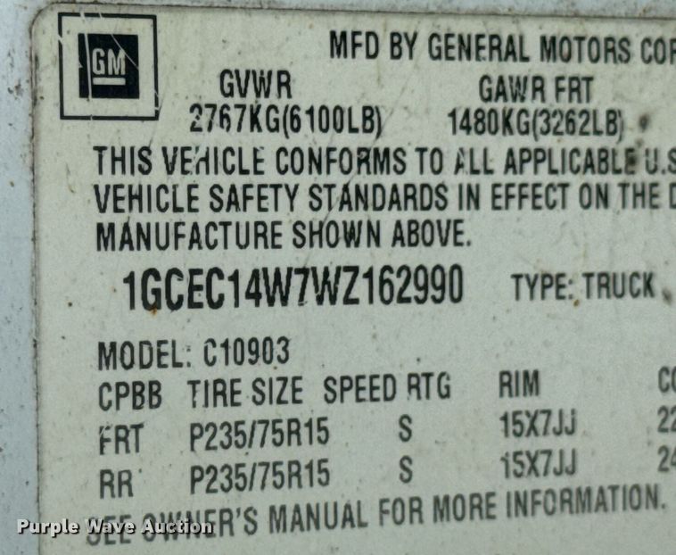 image for item DU9308 1998 Chevrolet C1500 pickup truck