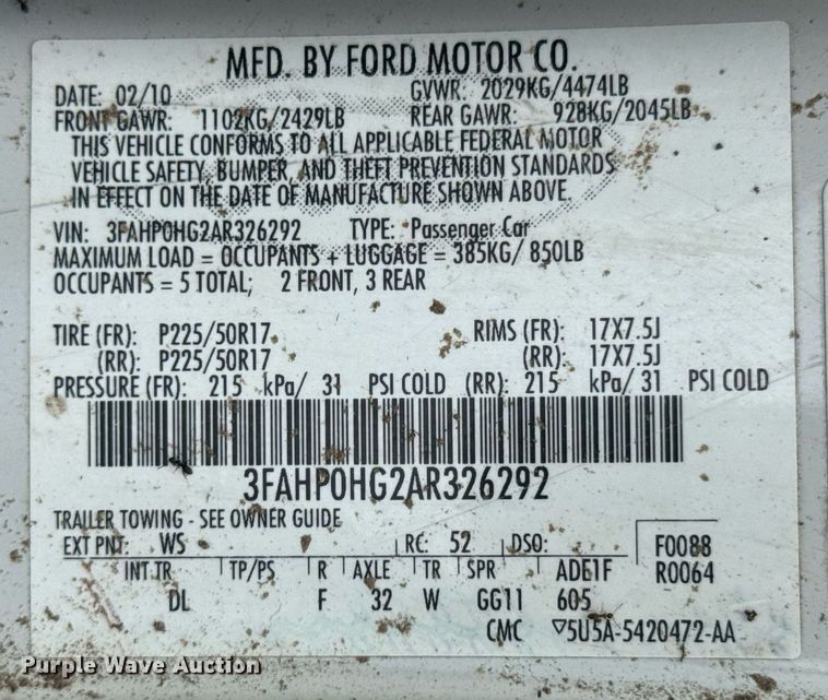 image for item DU9309 2010 Ford Fusion 