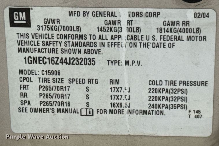 image for item DU9348 2004 Chevrolet Suburban 1500 SUV