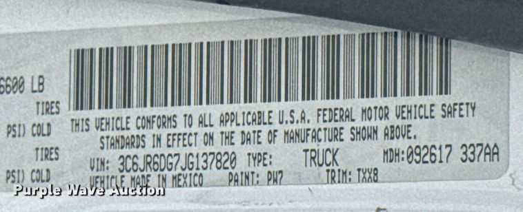 image for item DU9369 2018 Dodge Ram 1500 pickup truck