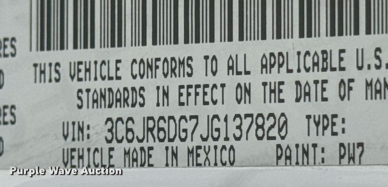 image for item DU9369 2018 Dodge Ram 1500 pickup truck