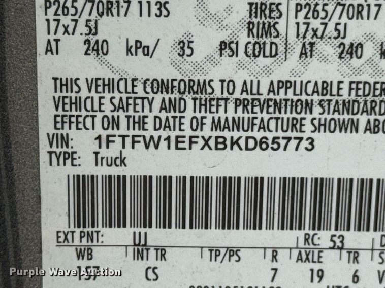 image for item DU9374 2011 Ford F150 XL SuperCrew pickup truck