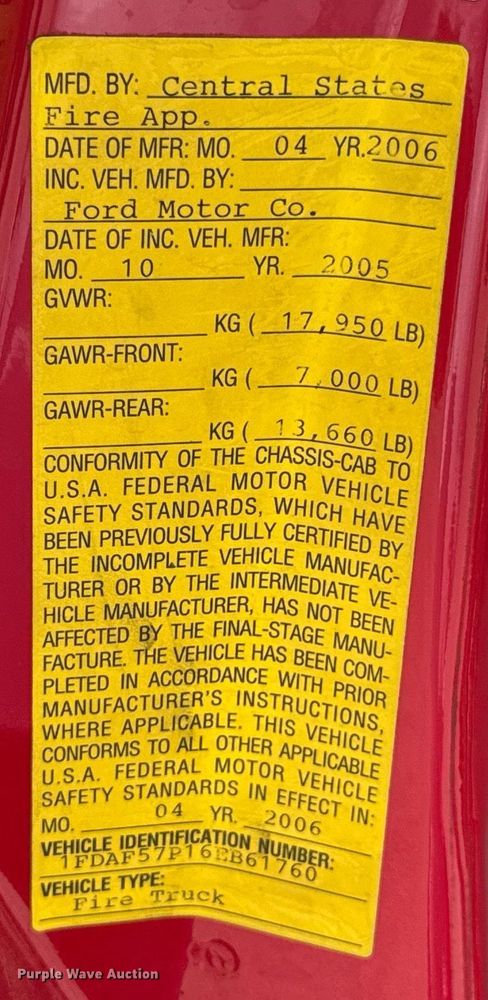 image for item DU9376 2006 Ford F550 pumper fire truck