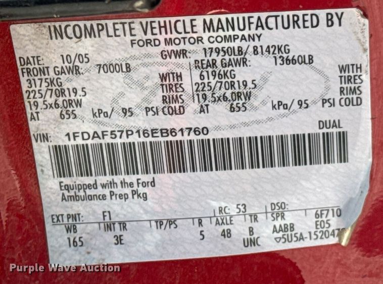 image for item DU9376 2006 Ford F550 pumper fire truck