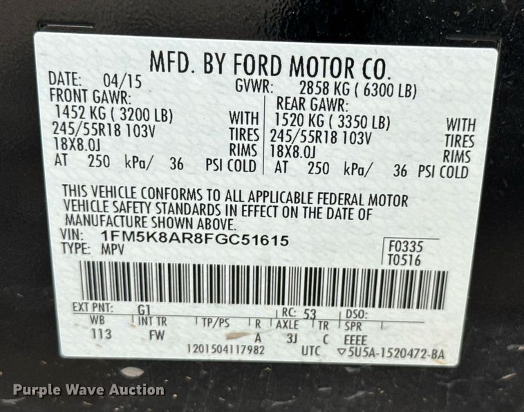 image for item DU9377 2015 Ford Explorer Police Interceptor SUV