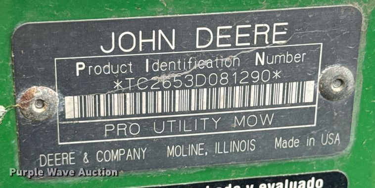image for item DU9389 2000 John Deere 2653A reel mower