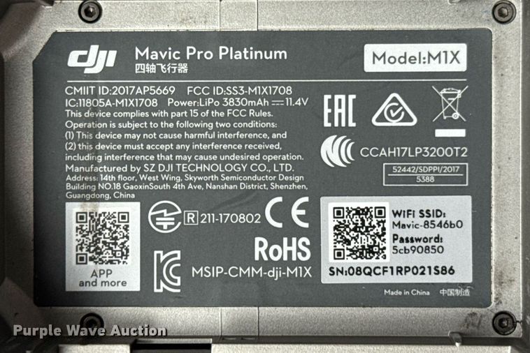 image for item DU9832 (2) DJI Mavic Pro Platinum M1X drones