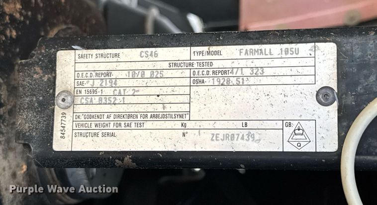 image for item DW3378 2014 Case IH Farmall 105U MFWD tractor