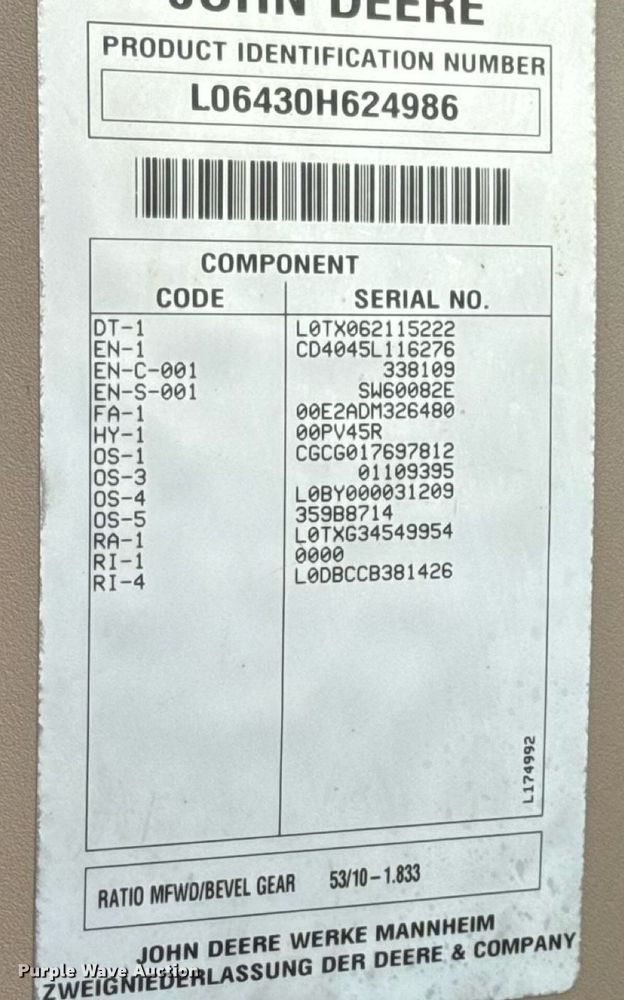 image for item DW3380 2009 John Deere 6430 Premium MFWD tractor