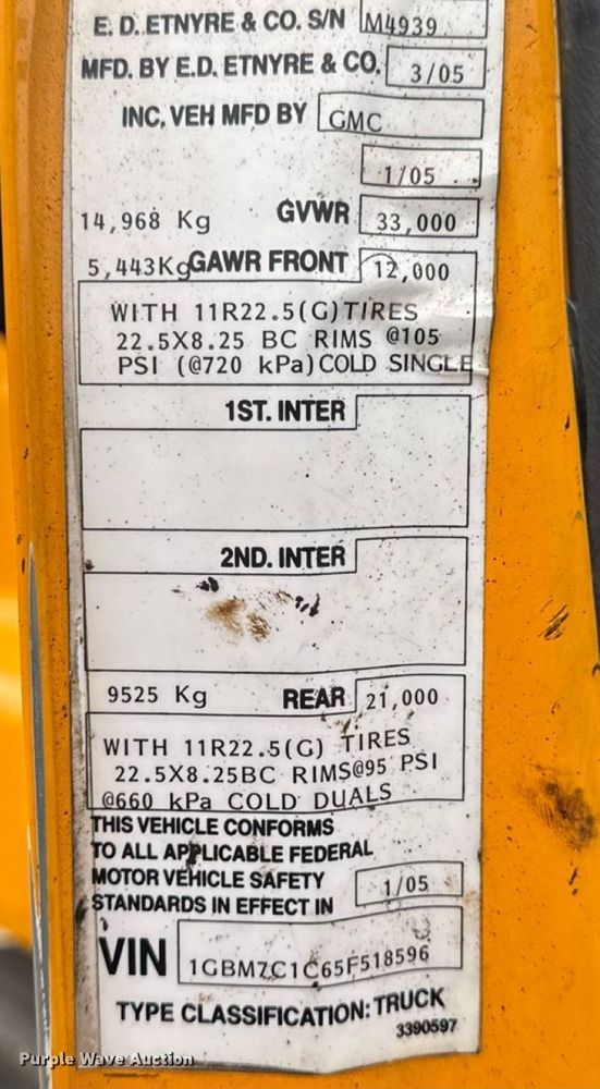 image for item DW3384 2005 Chevrolet C7500 oil distributor truck