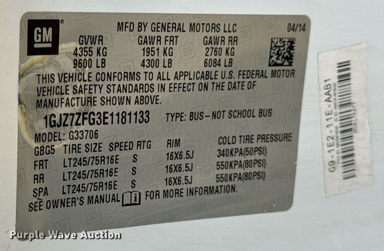 image for item DW3401 2014 GMC Savana G3500 van