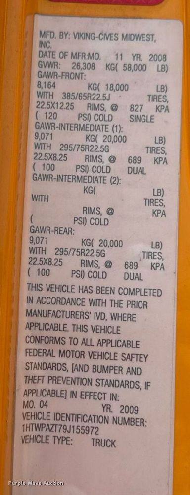 image for item DW3405 2009 International WorkStar 7500 dump truck