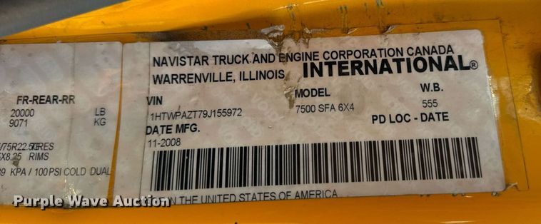 image for item DW3405 2009 International WorkStar 7500 dump truck