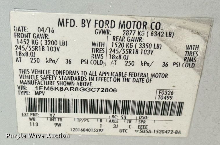 image for item DW3418 2016 Ford Explorer Police Interceptor SUV