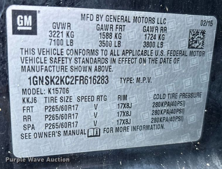 image for item DW7191 2015 Chevrolet Tahoe Police  SUV