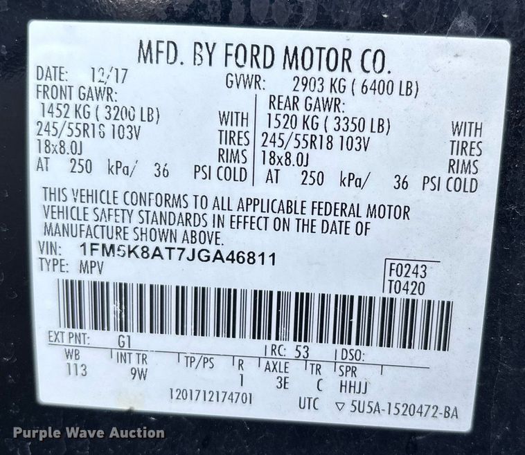 image for item DW7192 2018 Ford Explorer Police Interceptor SUV