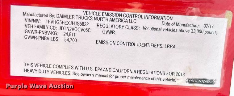 image for item DW7197 2018 Freightliner 108SD dump truck