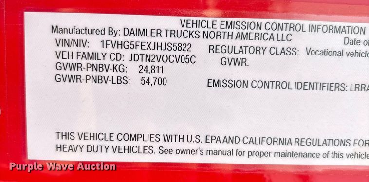 image for item DW7197 2018 Freightliner 108SD dump truck