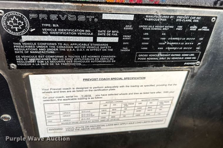 image for item DY0170 2000 Prevost H3 coach bus