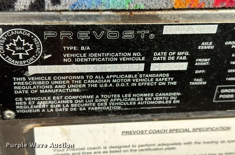 image for item DY0170 2000 Prevost H3 coach bus