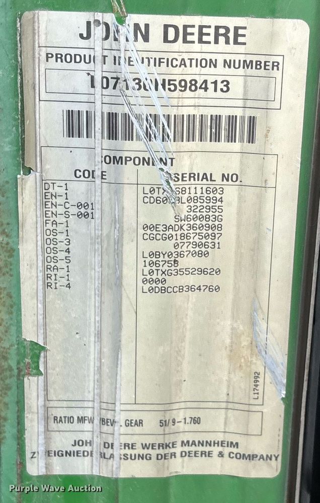 image for item DY0342 2012 John Deere 7130 MFWD tractor