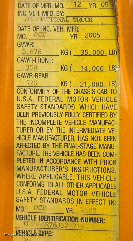 image for item DY0346 2006 International 7400 dump truck