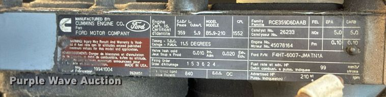 image for item DY0380 1995 Ford B800 school bus