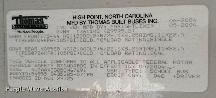 image for item DY0382 2005 Freightliner FS65 school bus