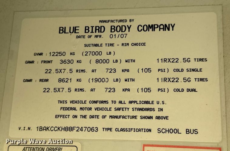 image for item DY0383 2008 Blue Bird BB Conventional school bus