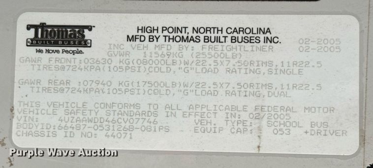 image for item DY0384 2006 Thomas Built school bus