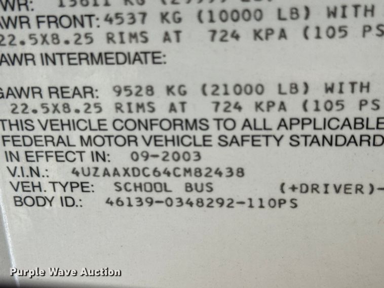 image for item DY0385 2004 Freightliner FS65 school bus