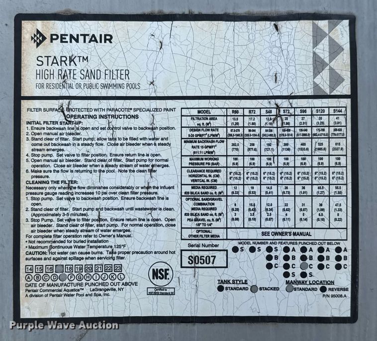 image for item DY0390 2017 Pentair Stark S96 pool sand filter