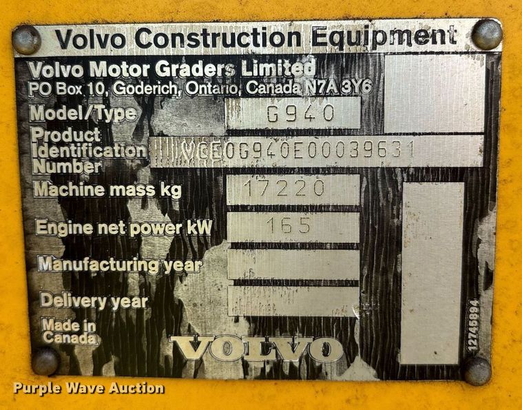 image for item DY0760 2006 Volvo G940 motor grader