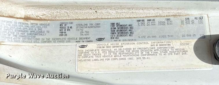 image for item DY0761 2002 Sterling L-Line dump truck