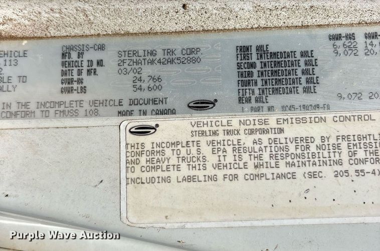 image for item DY0761 2002 Sterling L-Line dump truck