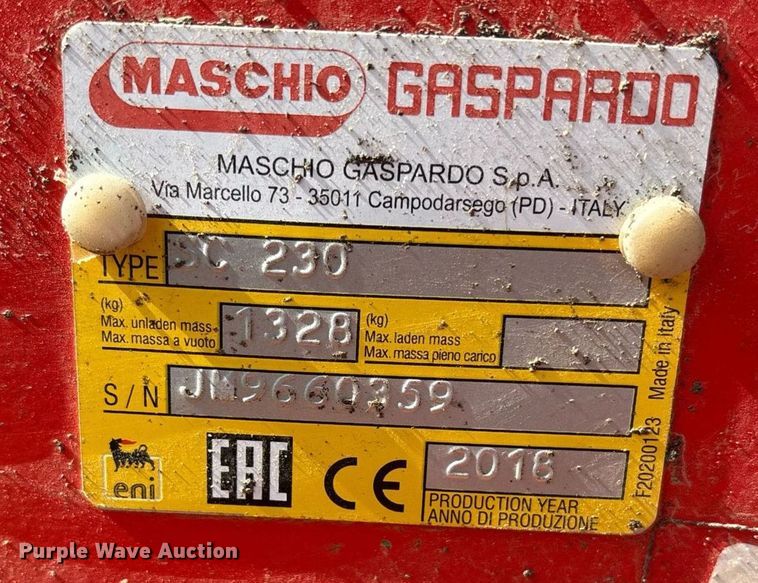 image for item DY0764 2018 Maschio SC230 tiller