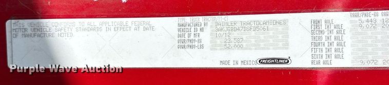 image for item DY0766 2013 Freightliner Cascadia dump truck