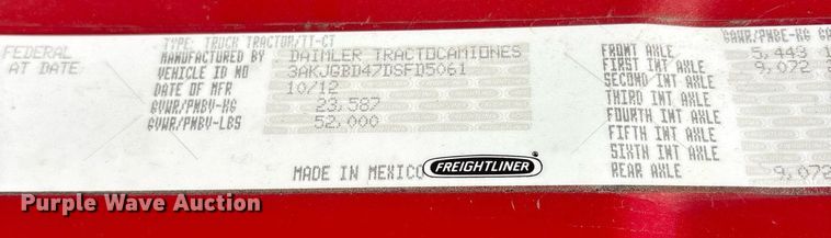 image for item DY0766 2013 Freightliner Cascadia dump truck