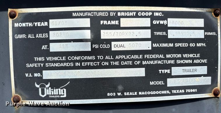 image for item DY0770 2005 Viking VFD46R16F35T drop deck equipment trailer