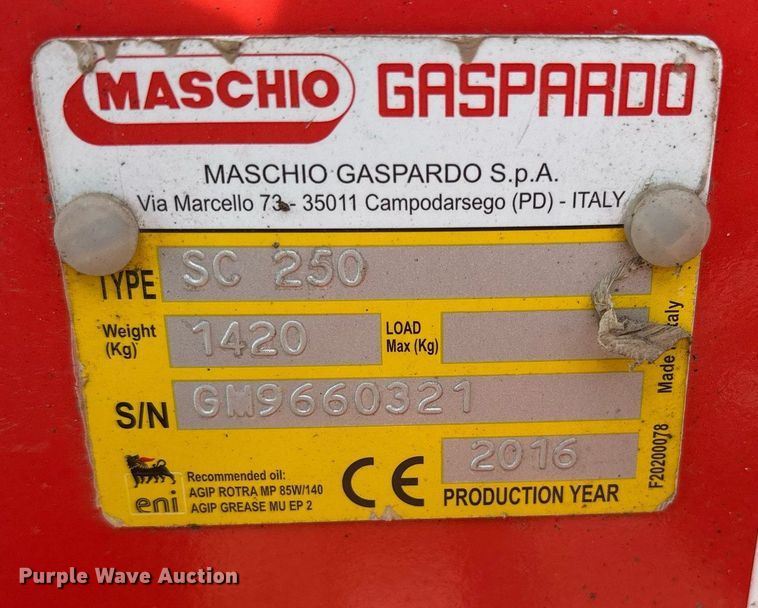 image for item DY0773 2016 Maschio SC250 tiller