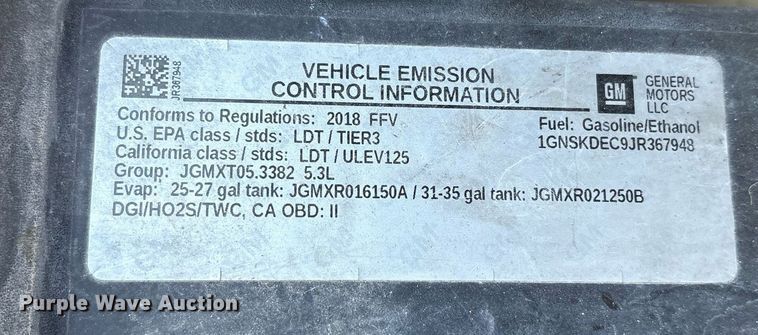 image for item DY0806 2018 Chevrolet Tahoe Police SUV