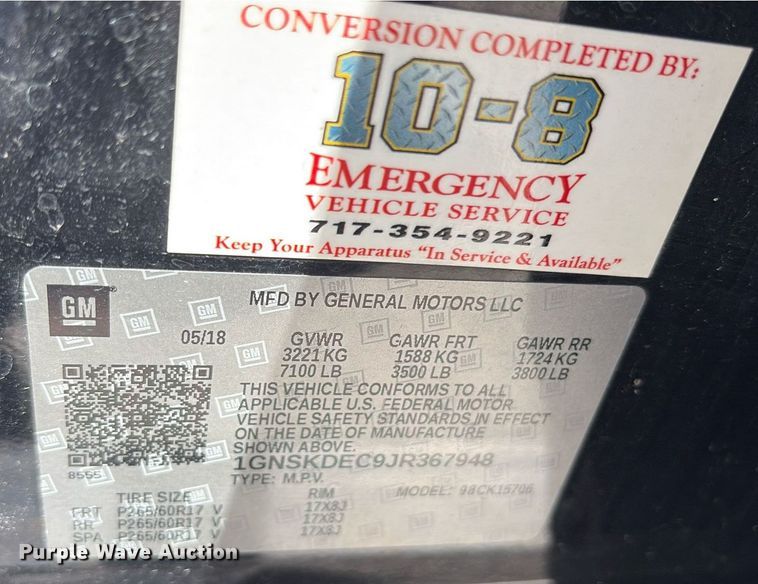 image for item DY0806 2018 Chevrolet Tahoe Police SUV