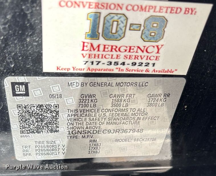 image for item DY0806 2018 Chevrolet Tahoe Police SUV