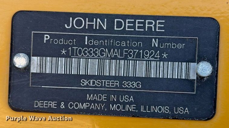 image for item DY0813 2020 John Deere 333G tracked skid steer loader