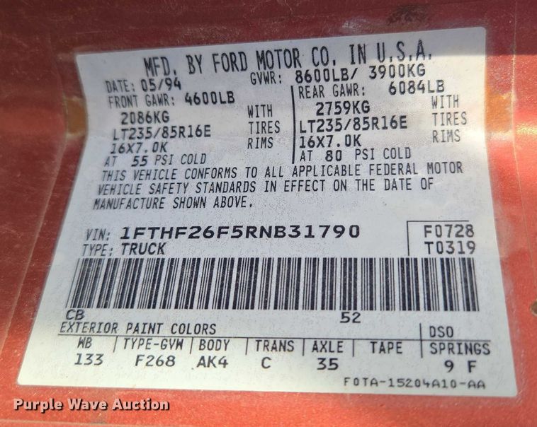 image for item DY0836 1994 Ford F250 flatbed pickup truck
