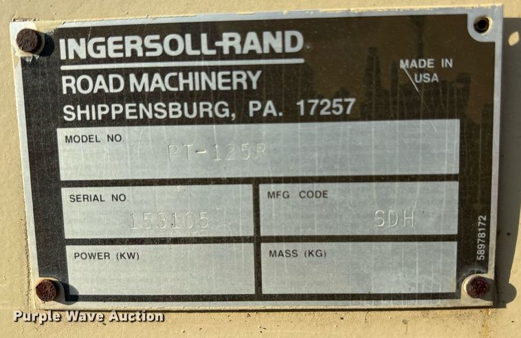 image for item DY0837 1998 Ingersoll Rand PT-125R pneumatic roller