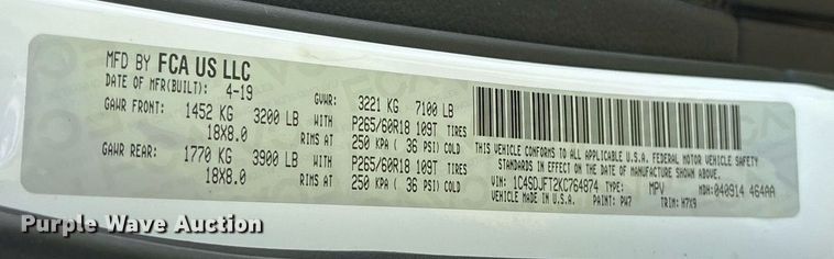 image for item DY0843 2019 Dodge Durango SUV