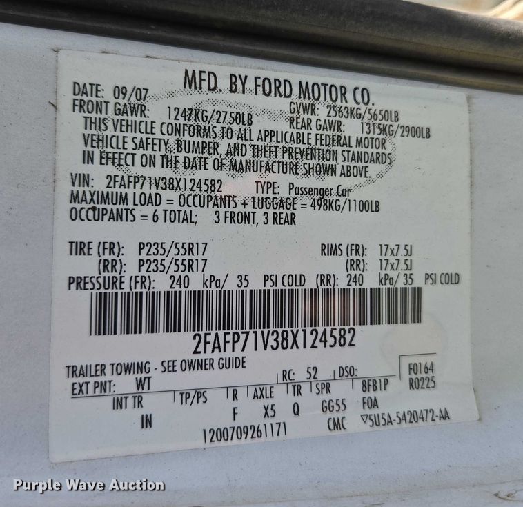 image for item DY0849 2008 Ford Crown Victoria Police Interceptor 