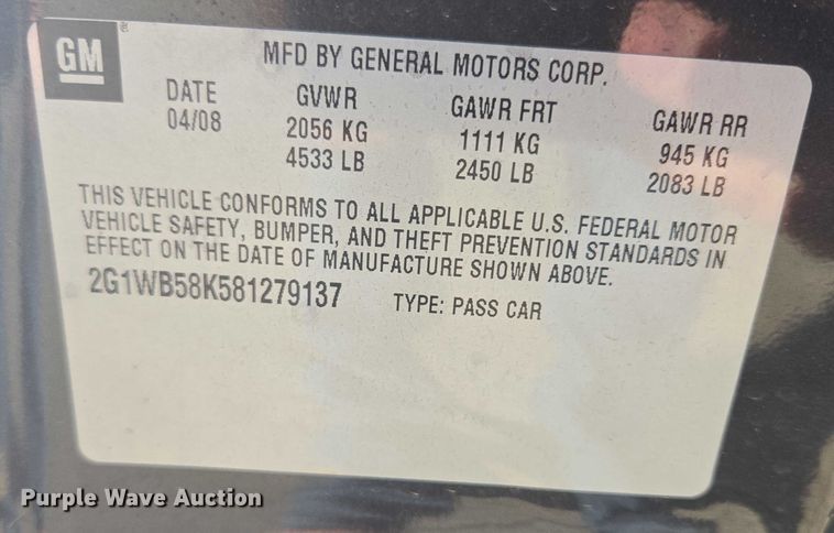 image for item DY0991 2008 Chevrolet Impala 